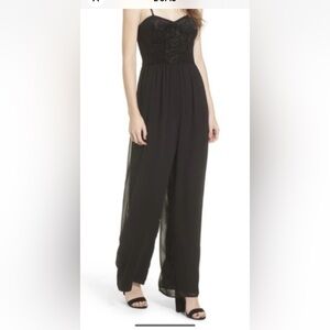 Band of the Free Black Velvet Bustier Wide Leg Jumpsuit Size Large